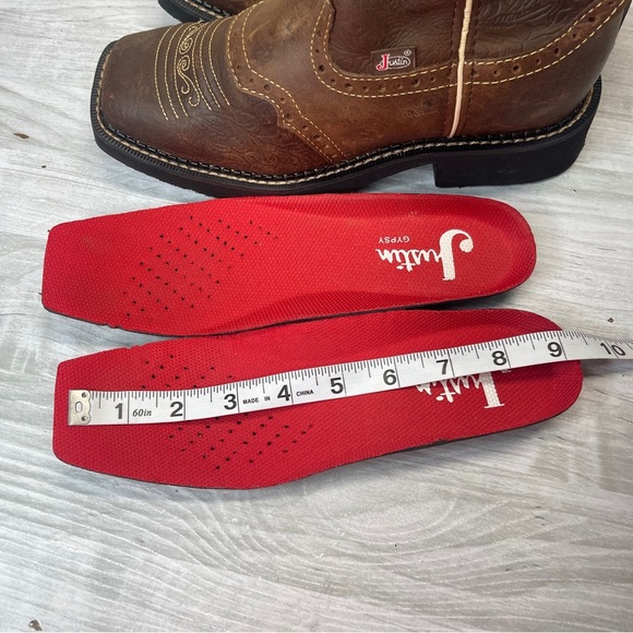 Justin Gypsy Mandar Brown Leather Square Toe 8” Western Cowgirl Boot Size 6B - Picture 14 of 16